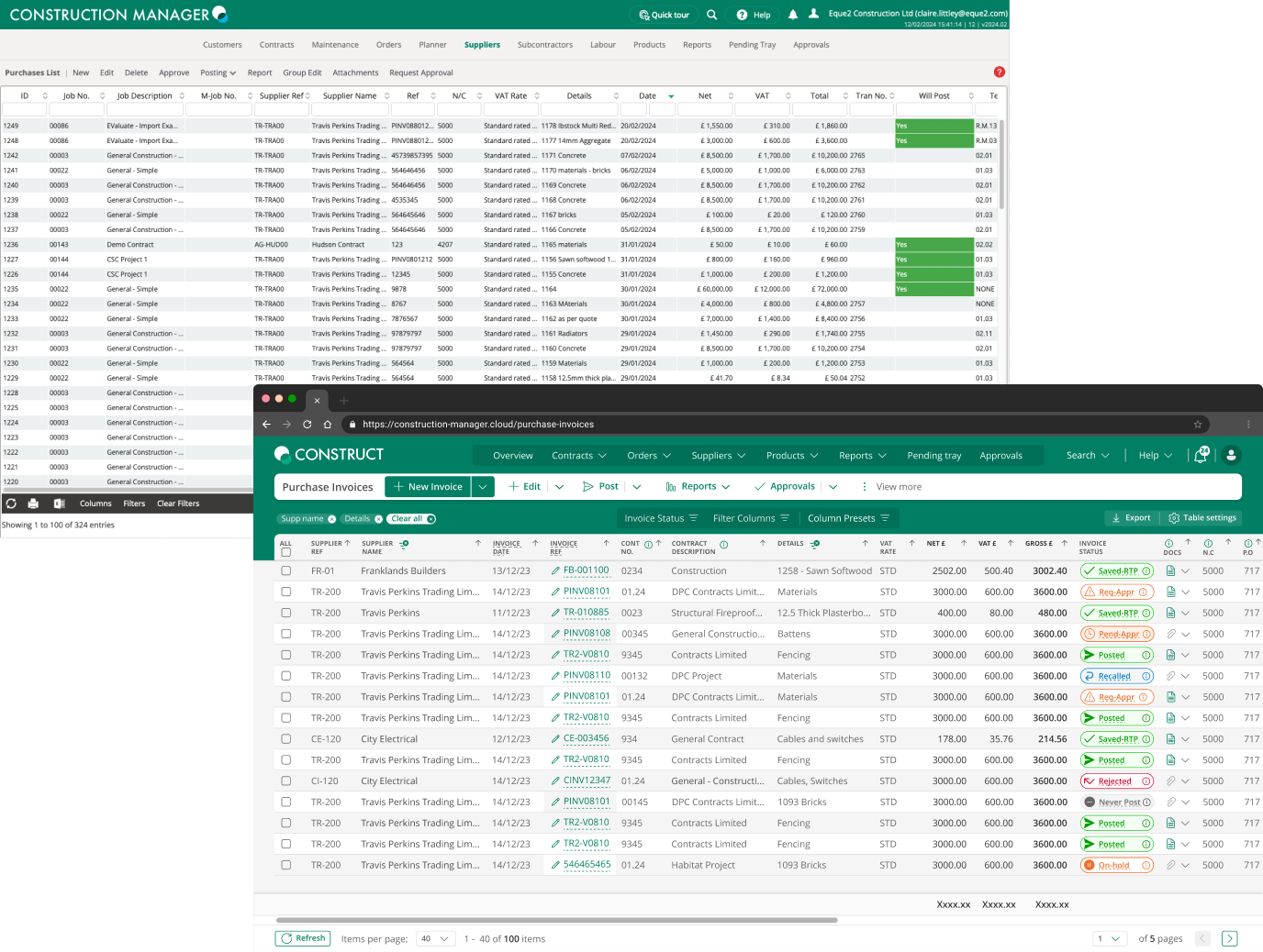 Construction Manager - before and after the redesign